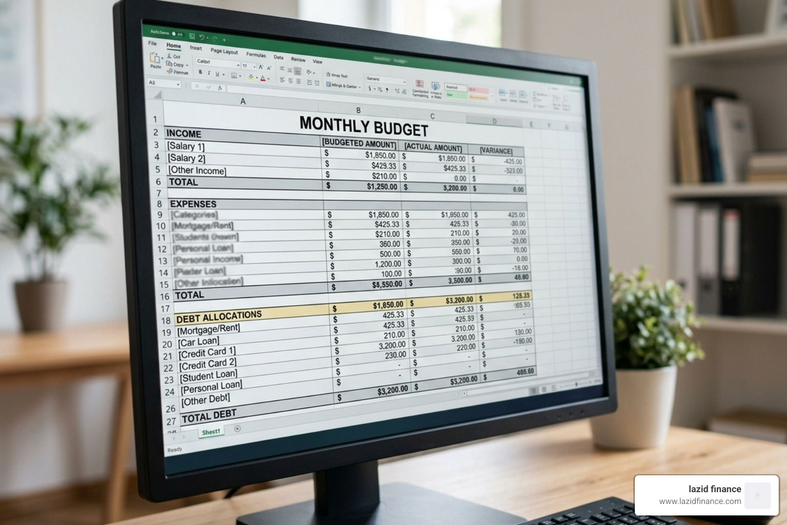 A detailed budget spreadsheet showing income and debt allocations - how to pay off bills fast