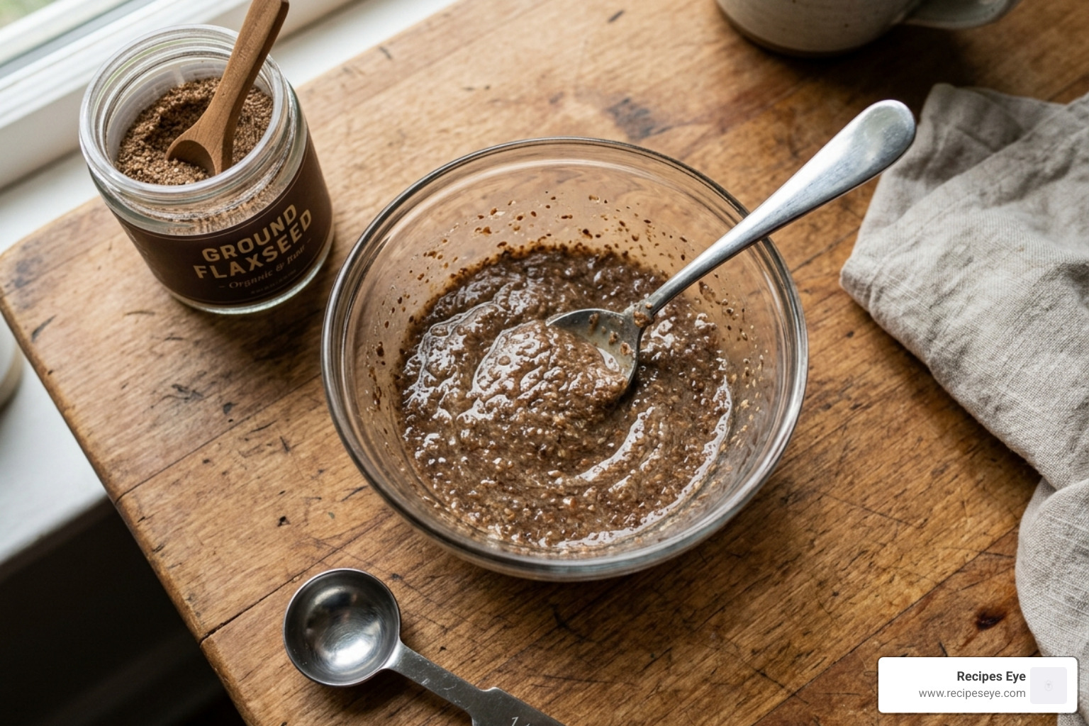preparação de ovo de linhaça com textura gelatinosa - receitas veganas fáceis