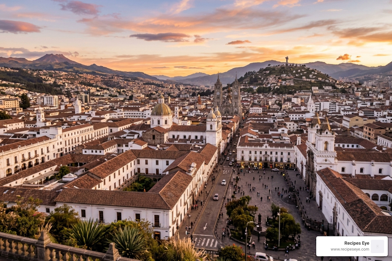 Historic center of Quito, Ecuador, at sunset - destinos baratos para viajar latinoamérica