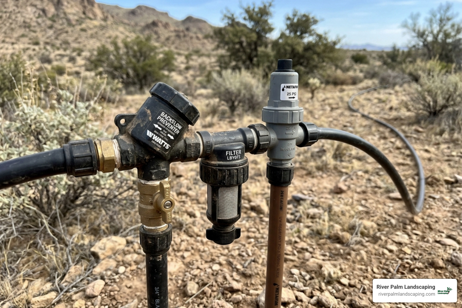 professional drip irrigation head assembly with pressure regulator - desert garden design havasu