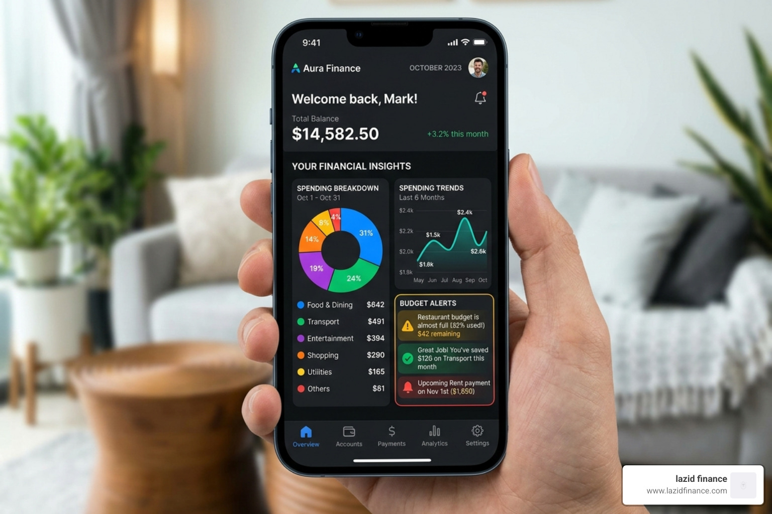Visualization of AI-generated financial insights showing spending tendencies and category breakdowns - daily budget tracker
