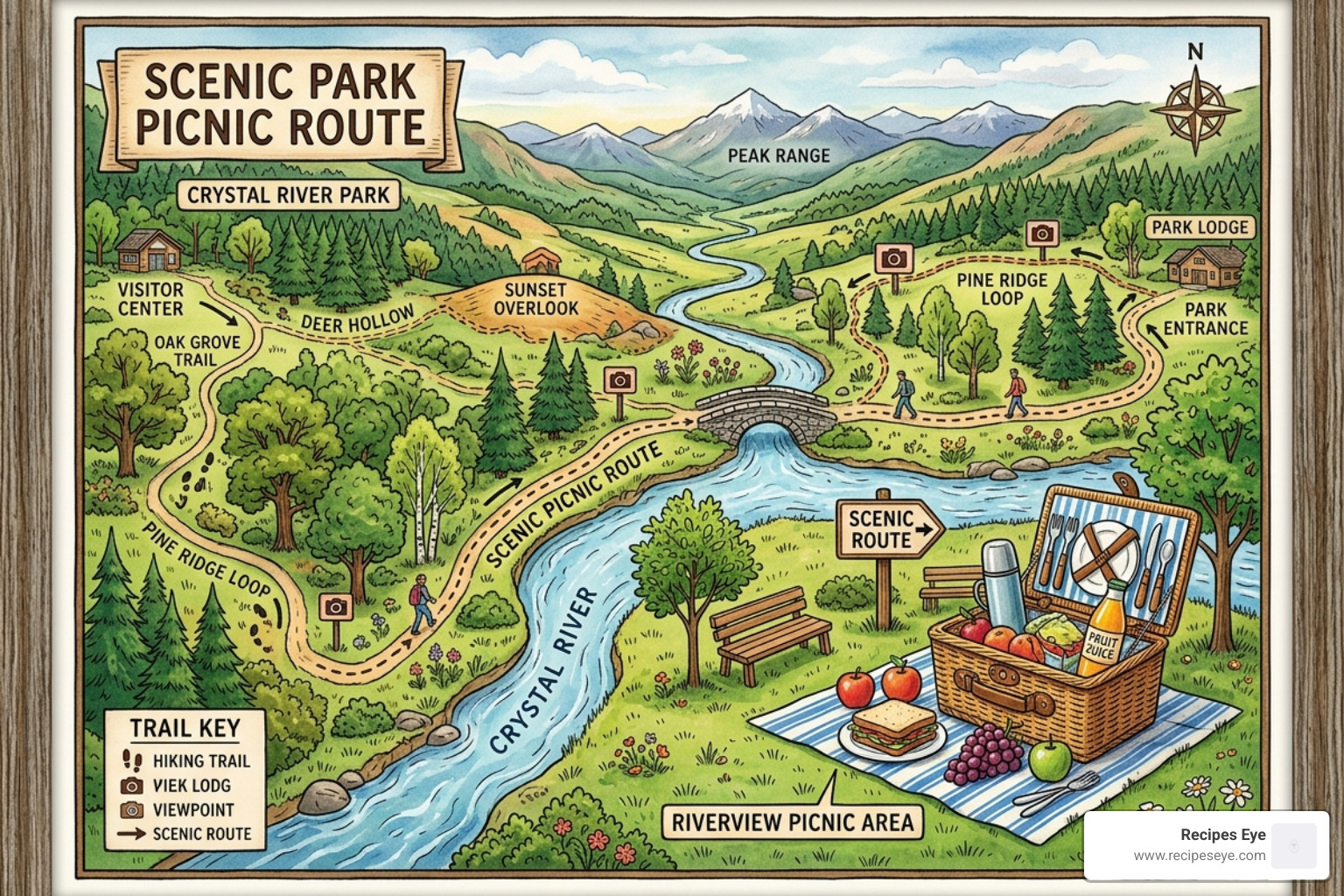 mapa de roteiro e cesta de piquenique tradicional - roteiros fim de semana piquenique saudável