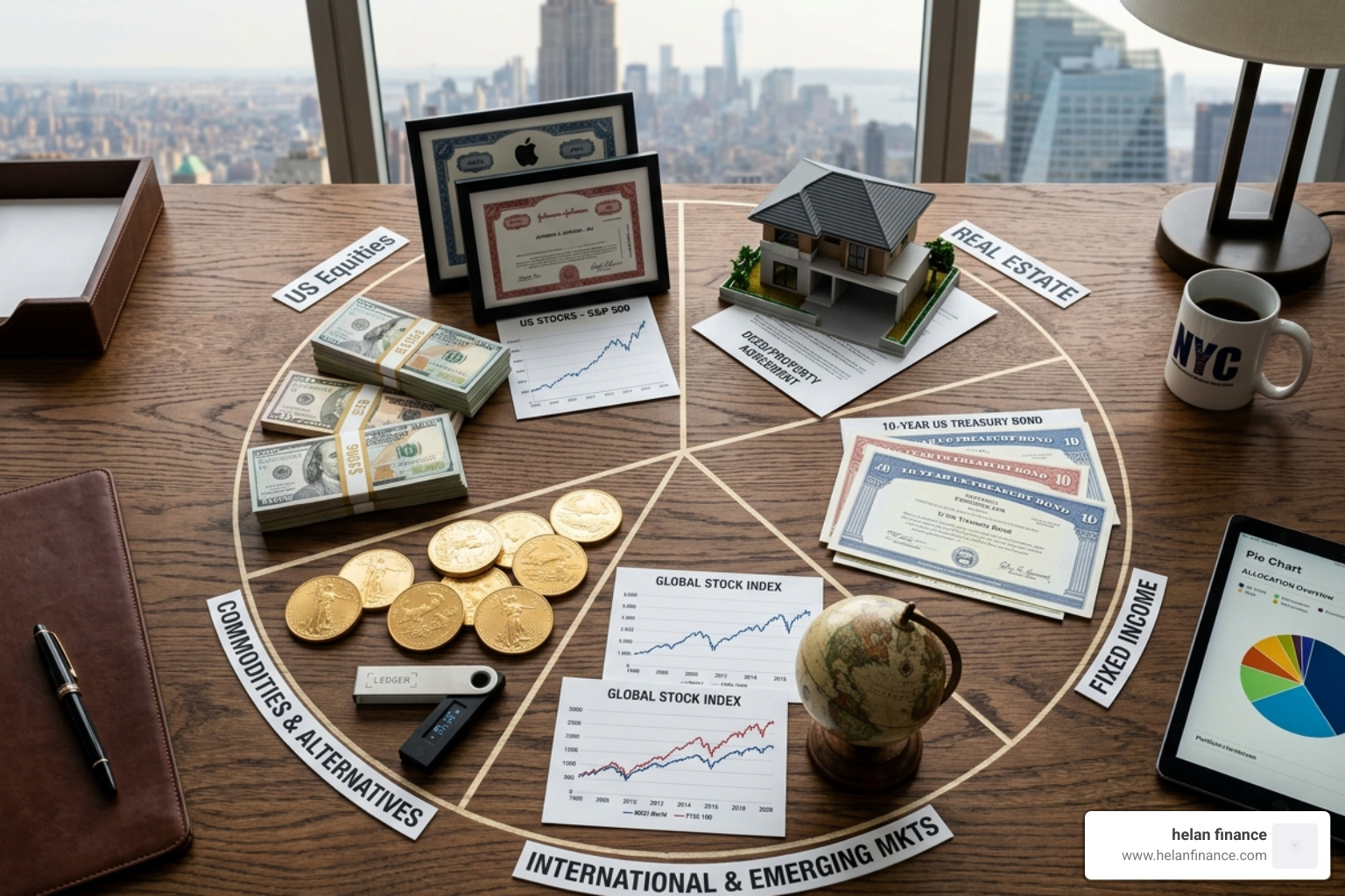 A balanced financial portfolio showing diverse asset classes - financial planning