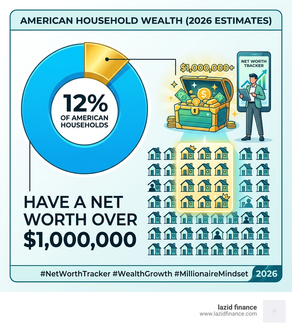 Infographic showing that 12% of American households have a net worth over $1,000,000 - net worth tracker infographic 