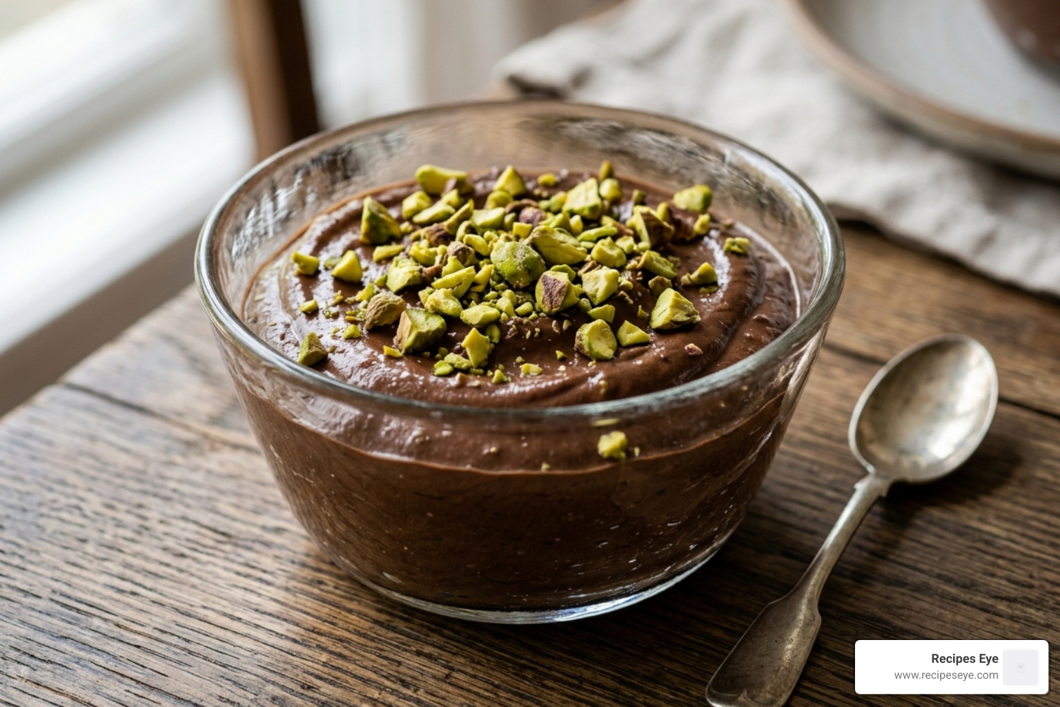 mousse de chocolate cremoso com abacate e pistache picado - receitas com abacate