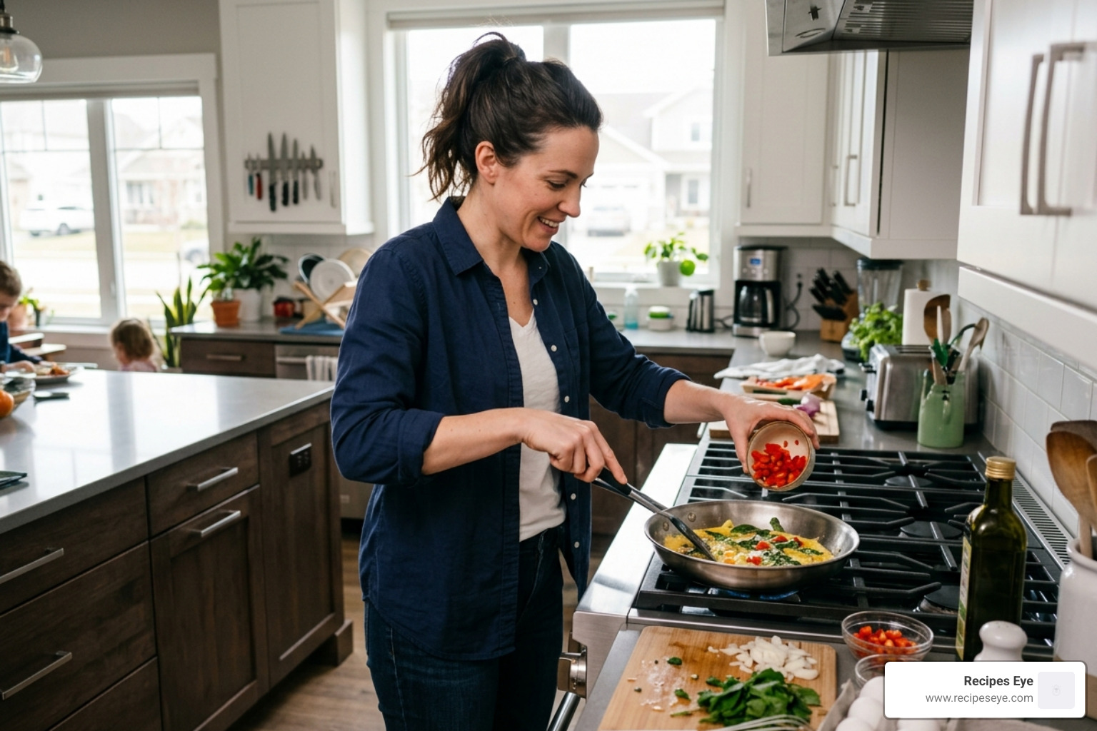 Pessoa ocupada preparando uma omelete rápida e saudável - receitas nutritivas fáceis fazer