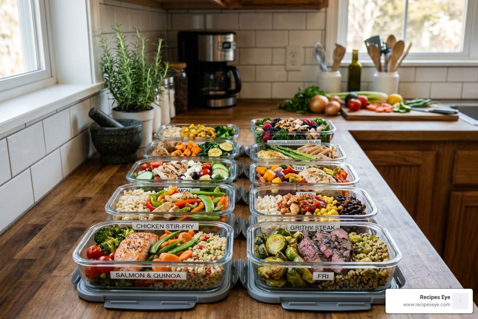 Variedade de marmitas fit organizadas para a semana - receitas nutritivas fáceis fazer