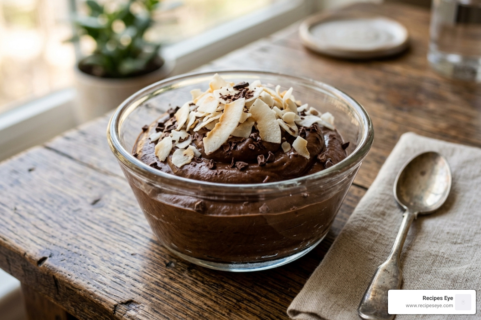 Mousse de chocolate feita com abacate e raspas de coco - Mousse chocolate saudável