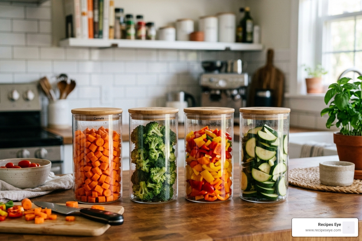 preparo de vegetais picados para a semana em potes - receitas rápidas e saudáveis