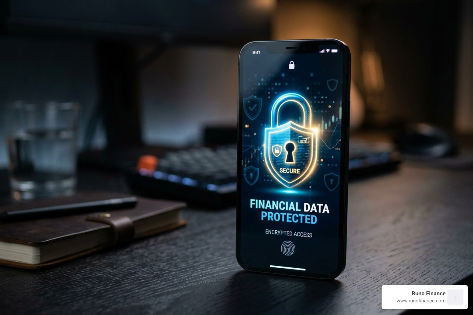 Secure digital lock on a smartphone representing financial data protection - personal money app