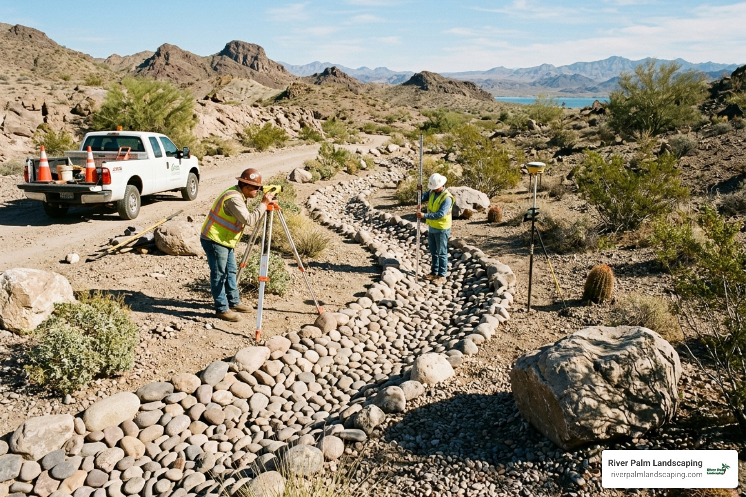 dry river bed design with professional site evaluation and sun exposure - rock garden landscaping