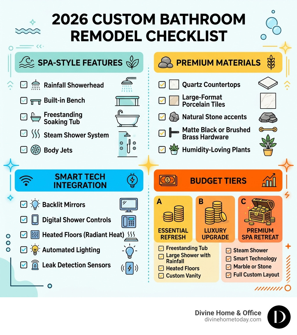 2026 custom bathroom remodel checklist with spa features, materials, smart tech, and budget tiers - custom bathroom remodel 2026 custom bathroom remodel checklist with spa features, materials, smart tech, and budget tiers - custom bathroom remodel