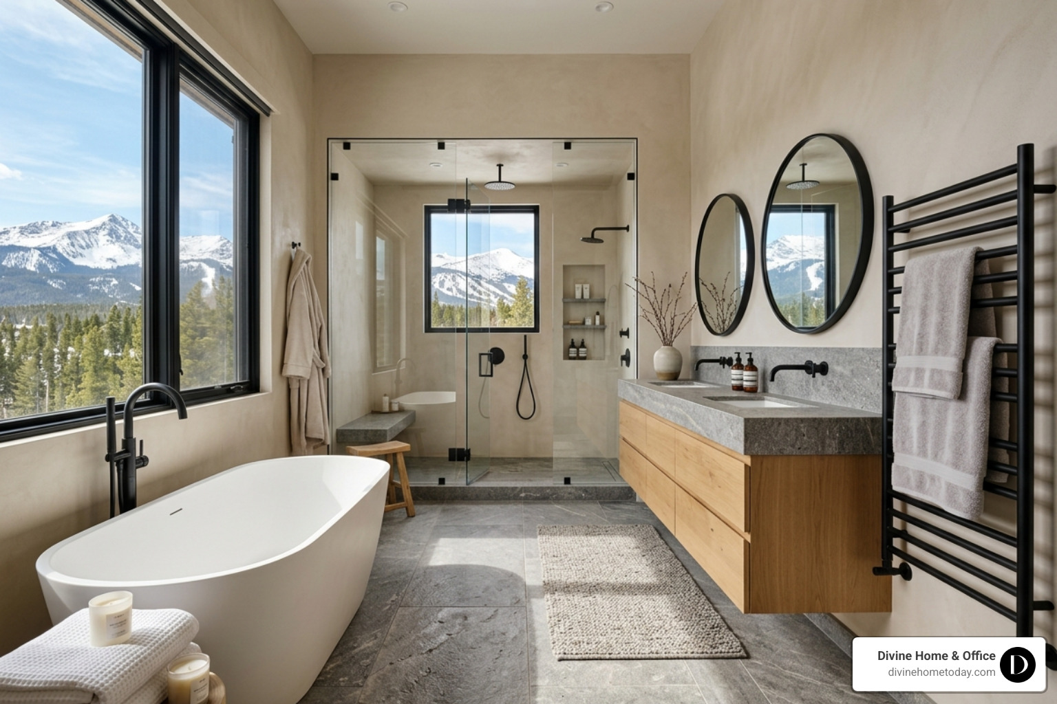 cozy mountain bathroom with heated stone floors and a wall-mounted towel warmer - custom bathroom remodel ideas cozy mountain bathroom with heated stone floors and a wall-mounted towel warmer - custom bathroom remodel ideas