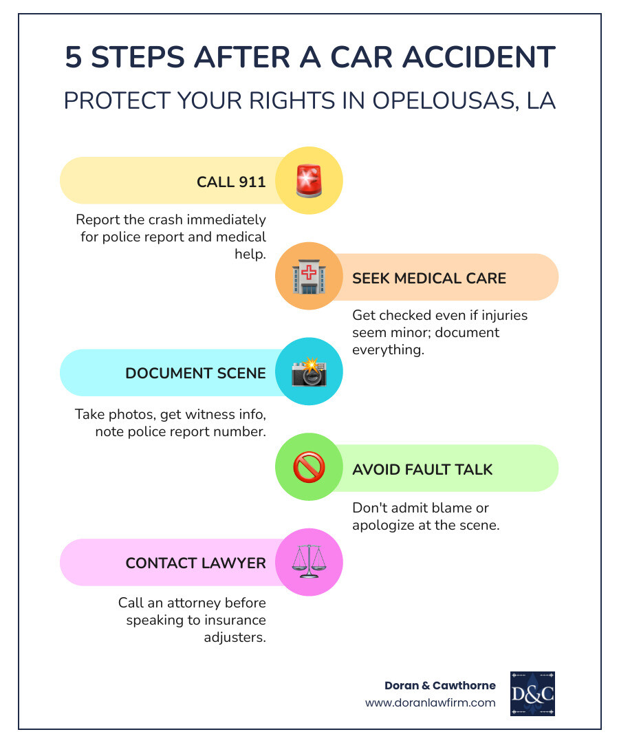 5 immediate steps to take after a car accident in Opelousas LA infographic - car accident lawyer opelousas la infographic