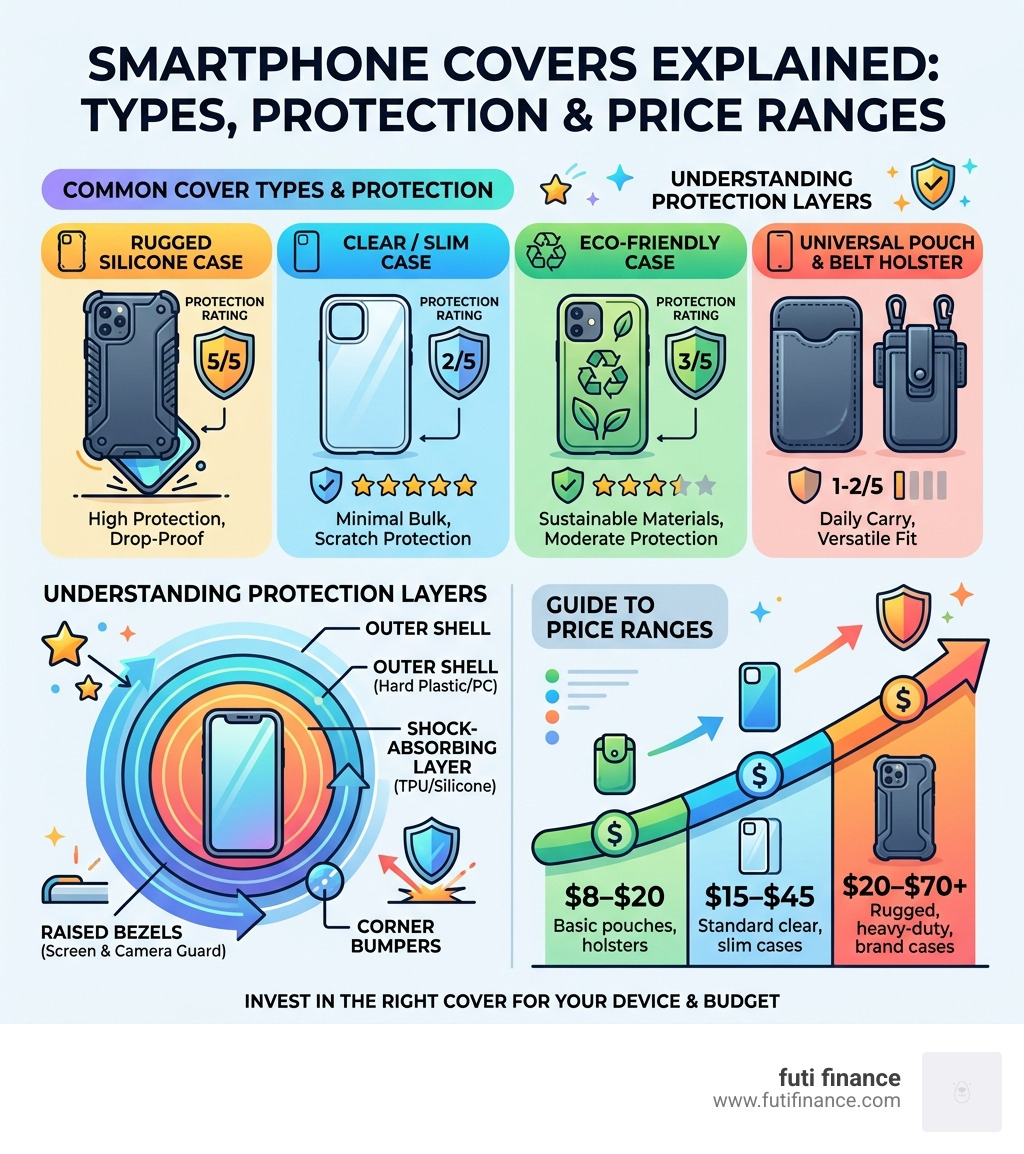 Types of smartphone covers, protection layers, and price ranges explained - smartphone cover infographic 