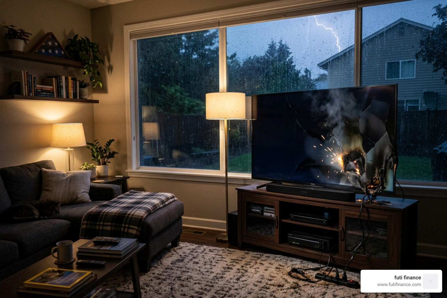 A television damaged by a sudden power surge during a storm - insure my tv