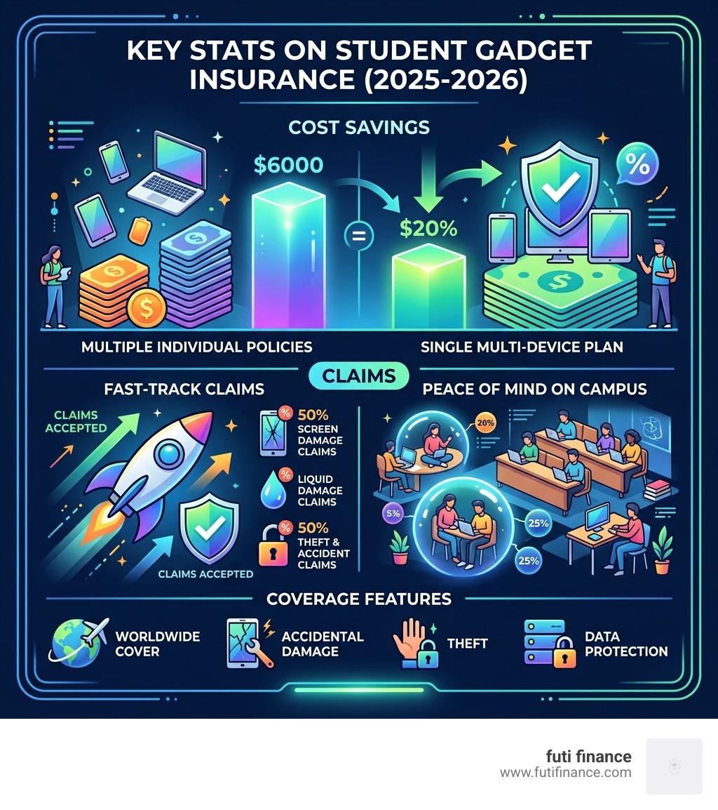 key stats on student gadget insurance coverage costs and claims in 2025-2026 - student gadget multi device cover infographic 