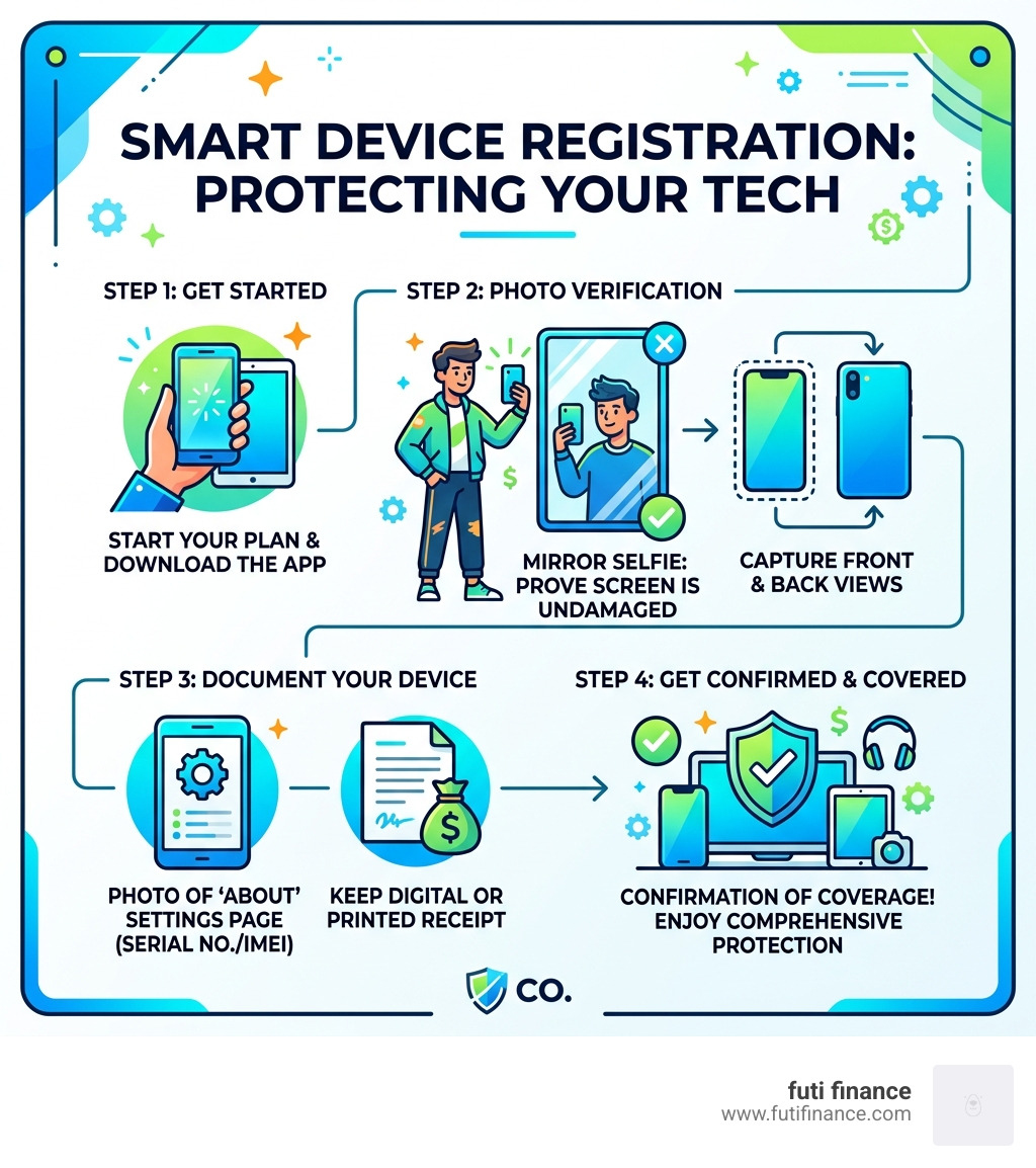 Infographic explaining the device registration process including photo verification steps - best phone insurance young