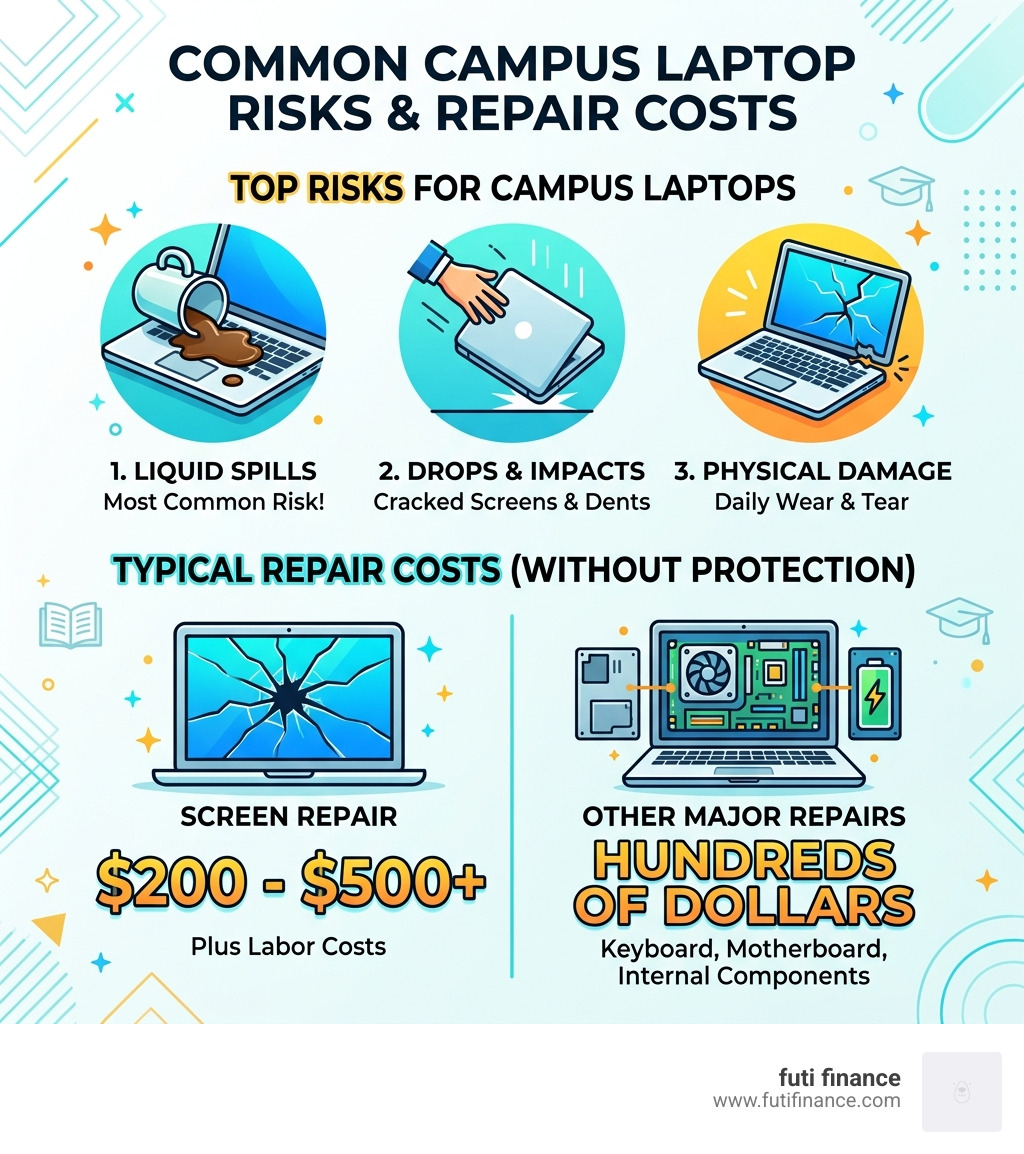 Common campus laptop risks and repair costs infographic - college laptop protection policy infographic 