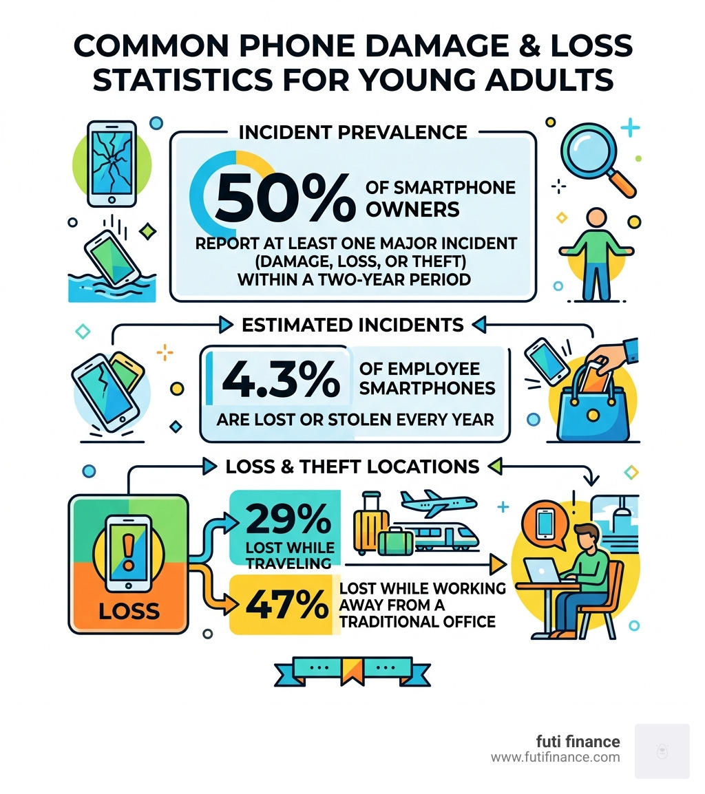 Common phone damage and loss statistics for young adults infographic - best phone insurance young adults infographic 