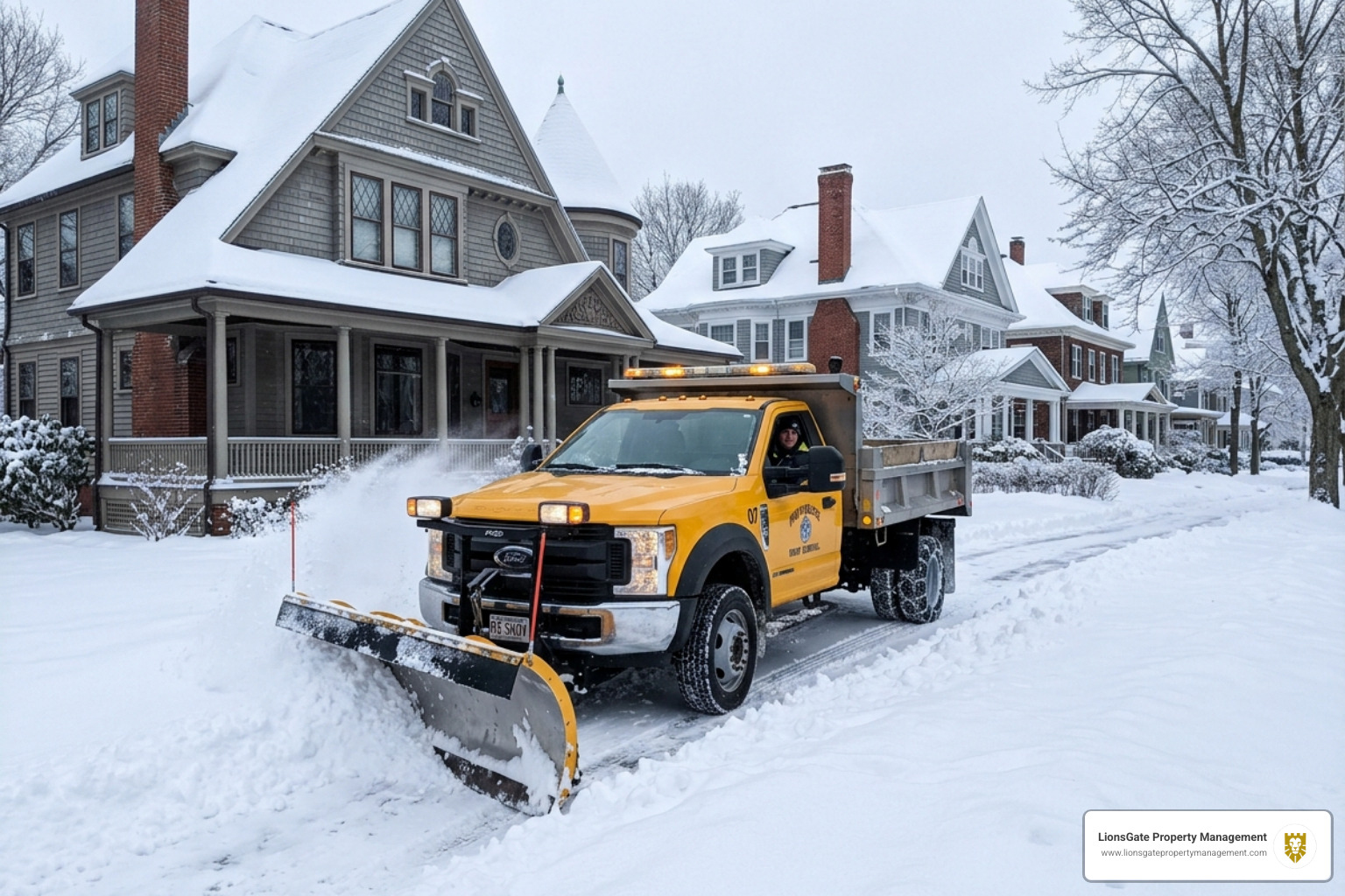 Snow removal equipment clearing a Providence driveway - providence triplex rental management Snow removal equipment clearing a Providence driveway - providence triplex rental management