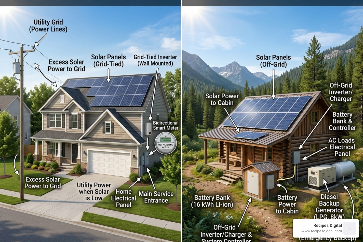 comparing grid-tied and off-grid setups - home solar energy kits