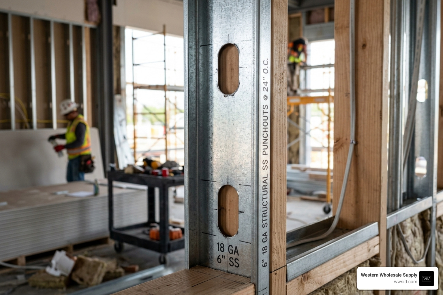 6-inch structural steel stud with standard punchouts for utility routing - 18 gauge steel studs 6-inch structural steel stud with standard punchouts for utility routing - 18 gauge steel studs