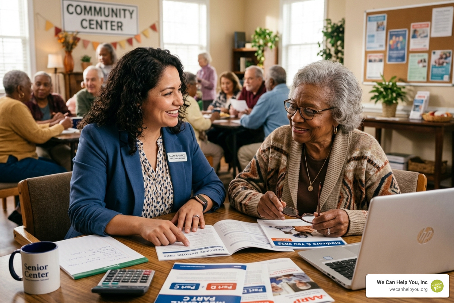 A local agent meeting a client in a community center to discuss Medicare options - medicare part d insurance agents near me