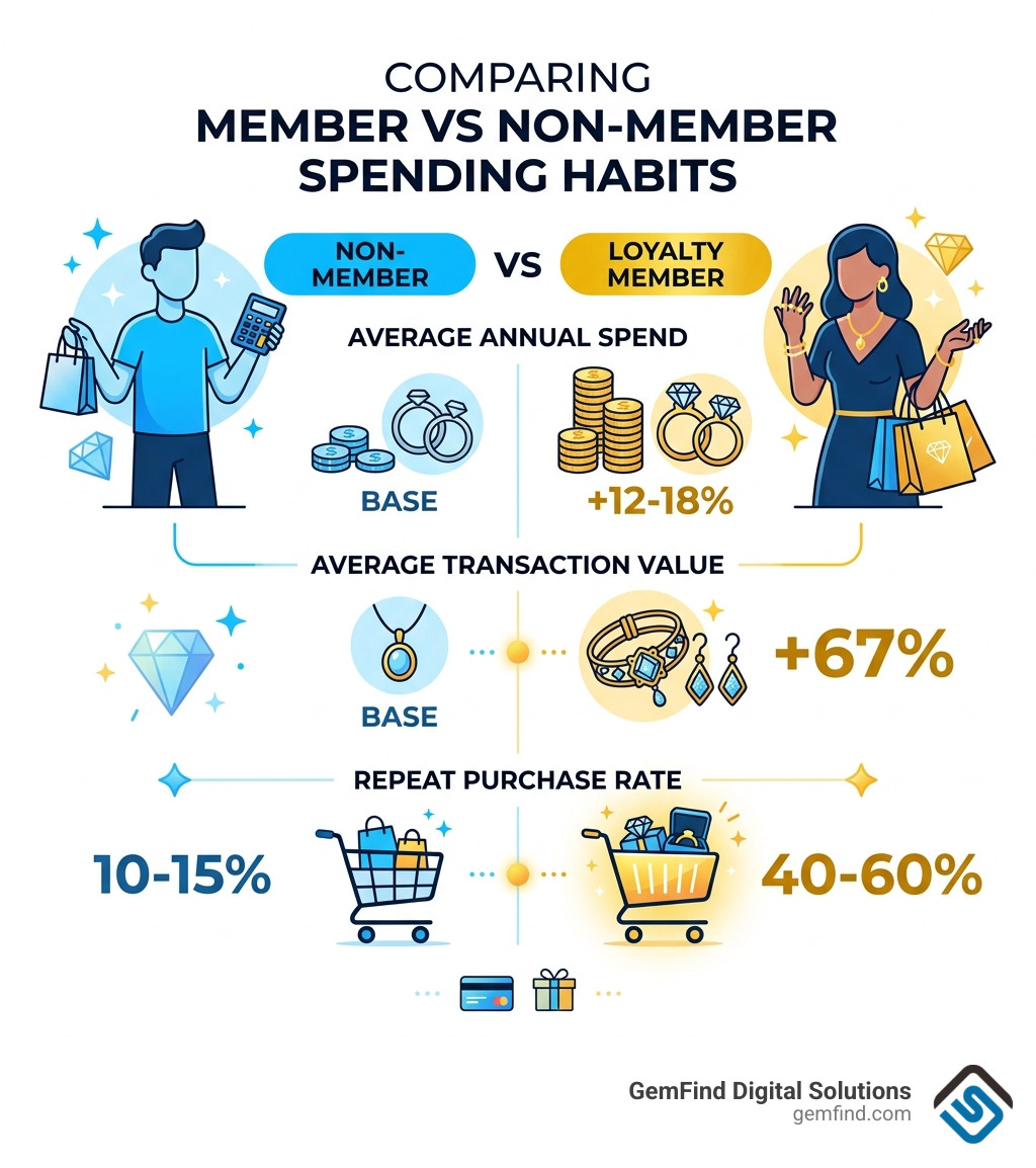 Infographic comparing member vs non-member spending habits - loyalty program jewelry emails infographic 
