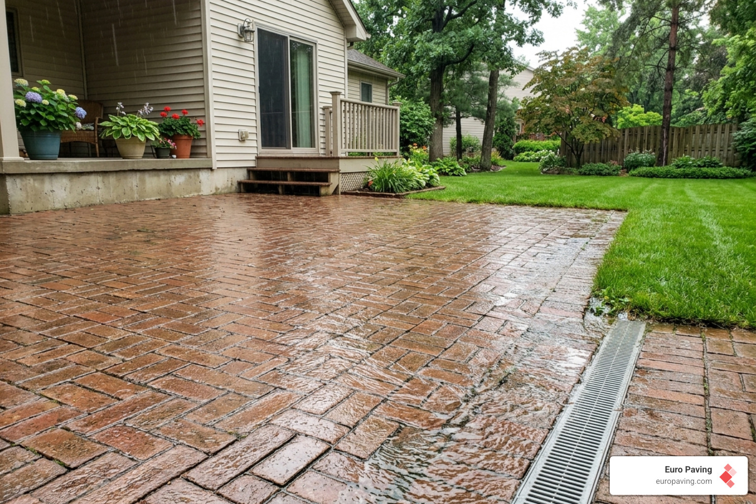 Visualizing water runoff patterns on a brick paver surface to ensure proper drainage - paver patio slope calculator