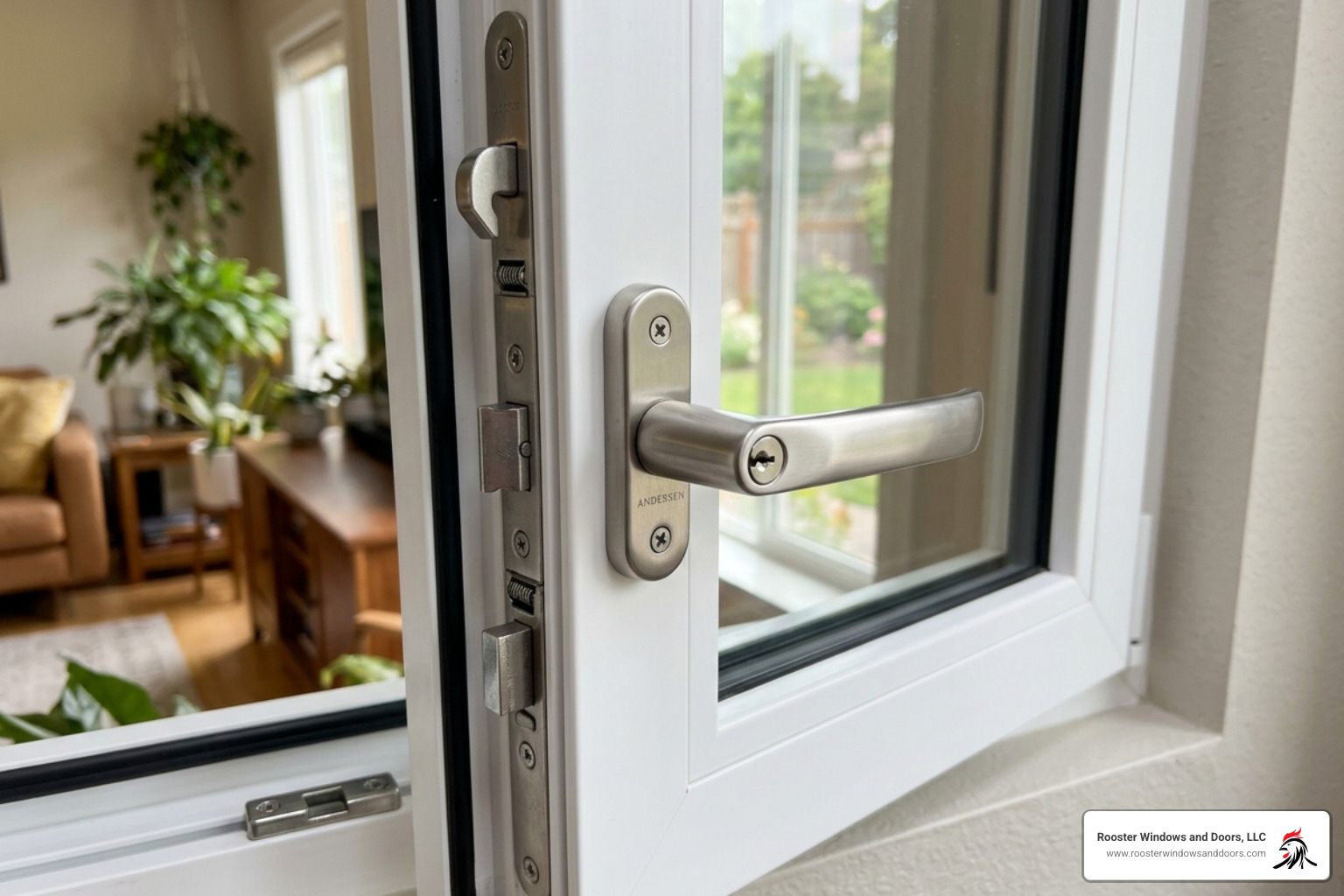 High quality multi-point locking system on a casement window frame - high quality casement windows