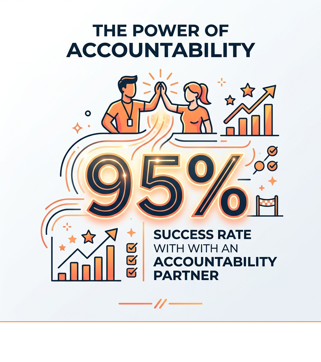 Infographic showing the 95% success rate with an accountability partner - fitness coaching goal setting infographic 