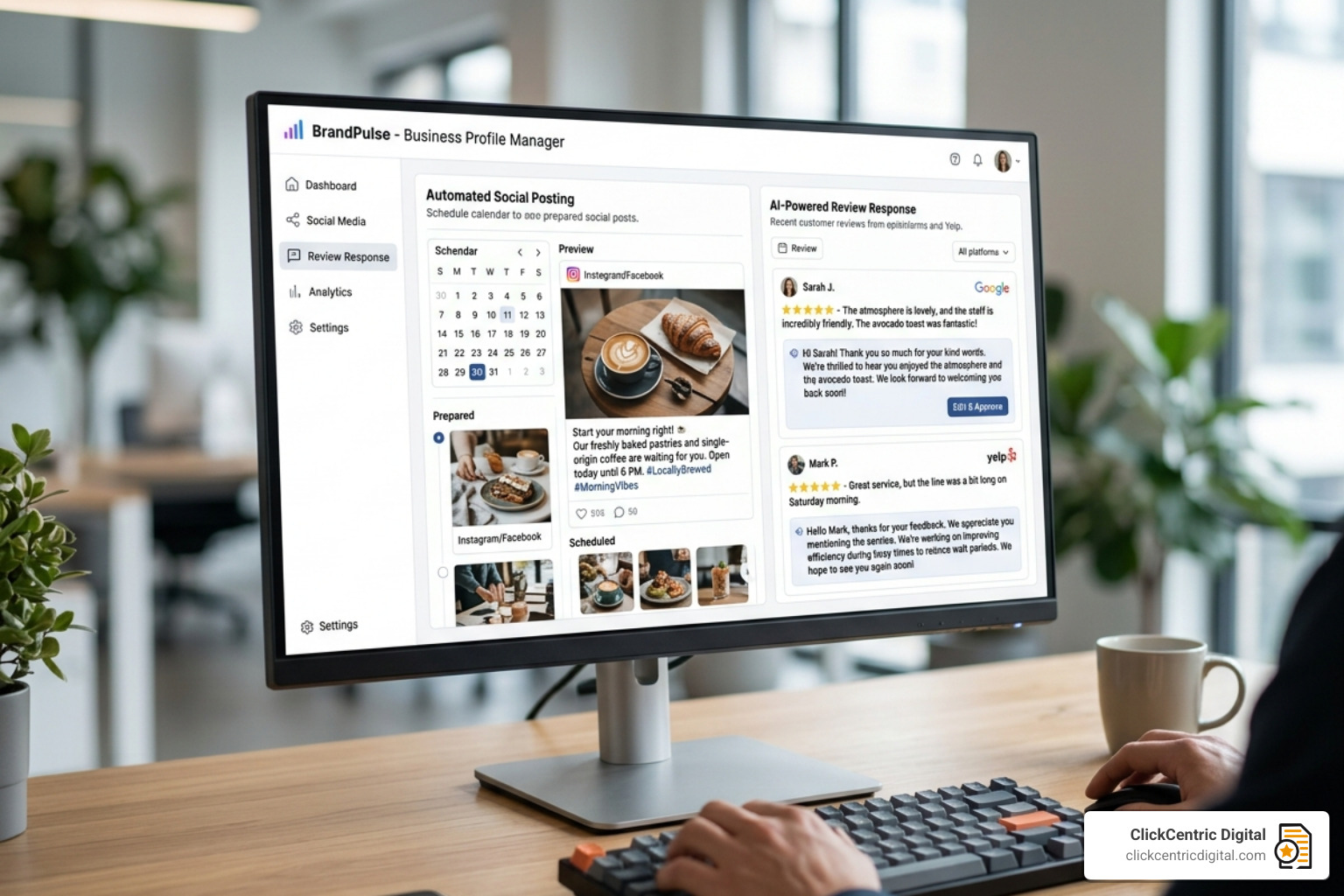 Automated posting and review response interface - business profile manager Automated posting and review response interface - business profile manager
