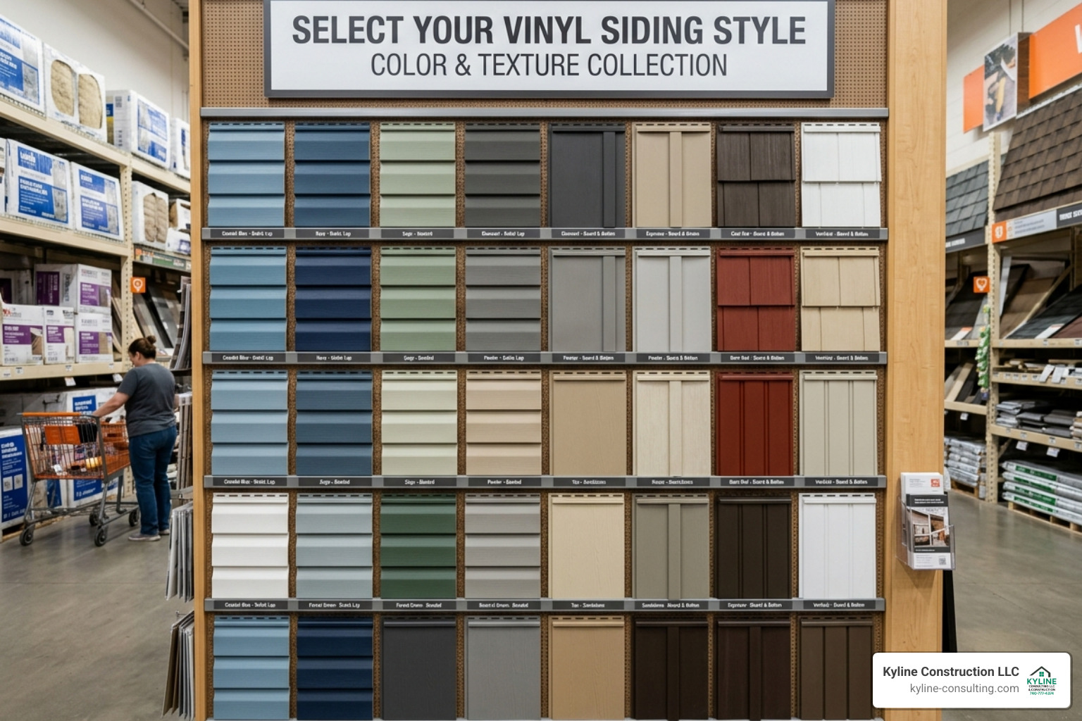 A variety of vinyl siding samples in different colors and textures - Siding installation Columbus