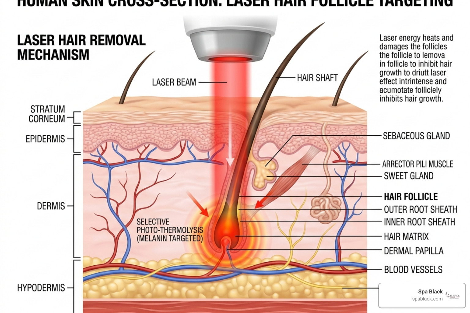 Laser Targeting Follicle; Creator: ArtOfPhoto; Description: Diagram showing laser light penetrating the skin to reach the hair follicle; License: Royalty-free Laser Targeting Follicle; Creator: ArtOfPhoto; Description: Diagram showing laser light penetrating the skin to reach the hair follicle; License: Royalty-free