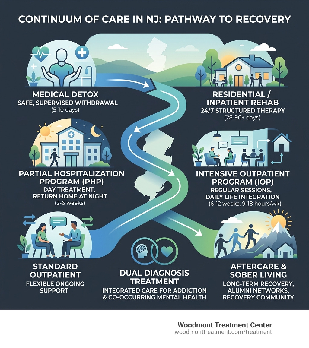 Continuum of care from detox to aftercare at a drug addiction center in NJ - drug addiction center nj infographic 