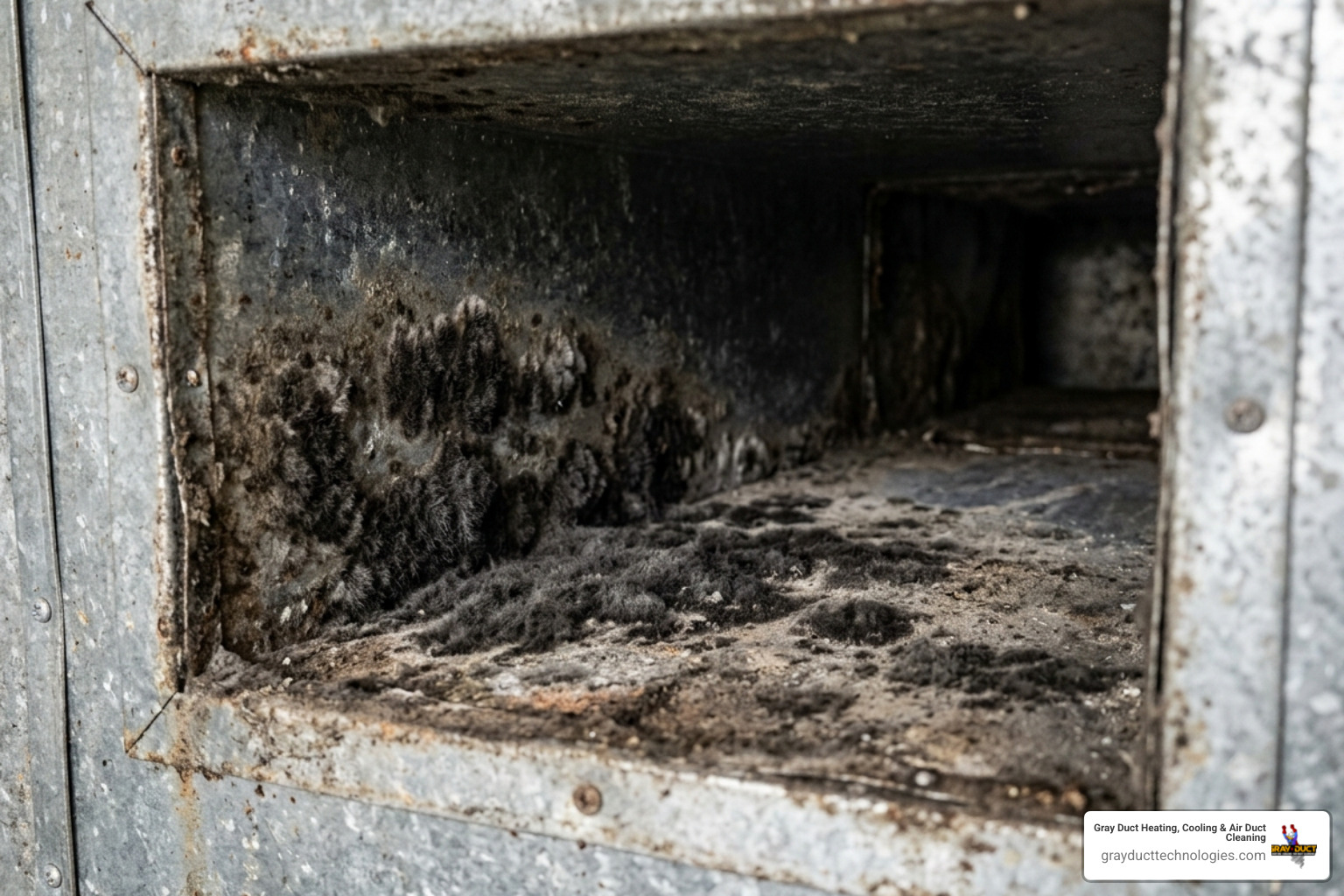 Visible mold growth inside a metal air duct requiring professional remediation - does duct cleaning really improve air Visible mold growth inside a metal air duct requiring professional remediation - does duct cleaning really improve air
