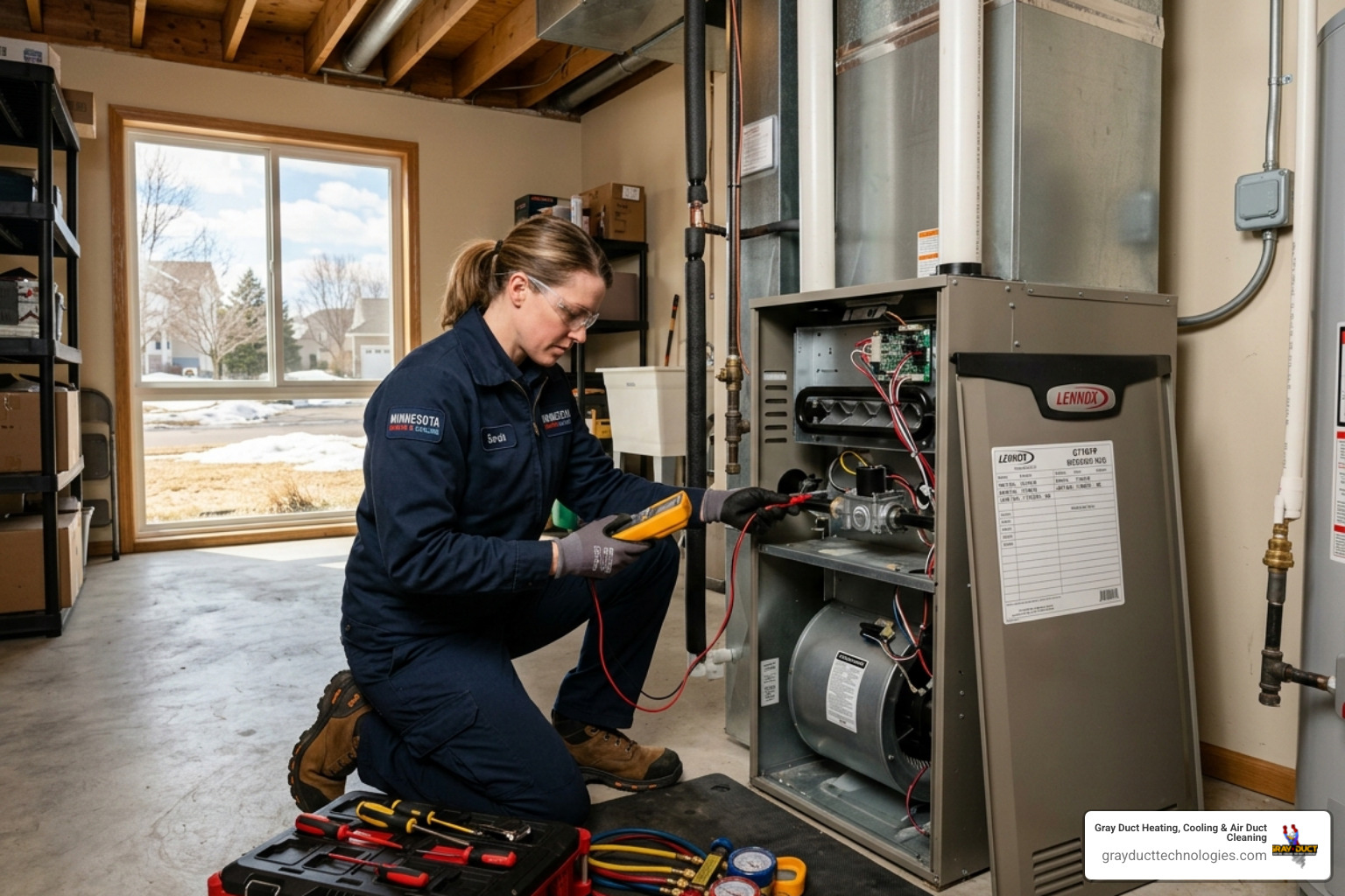 technician in Eden Prairie inspecting furnace after winter - post winter hvac inspection what to check