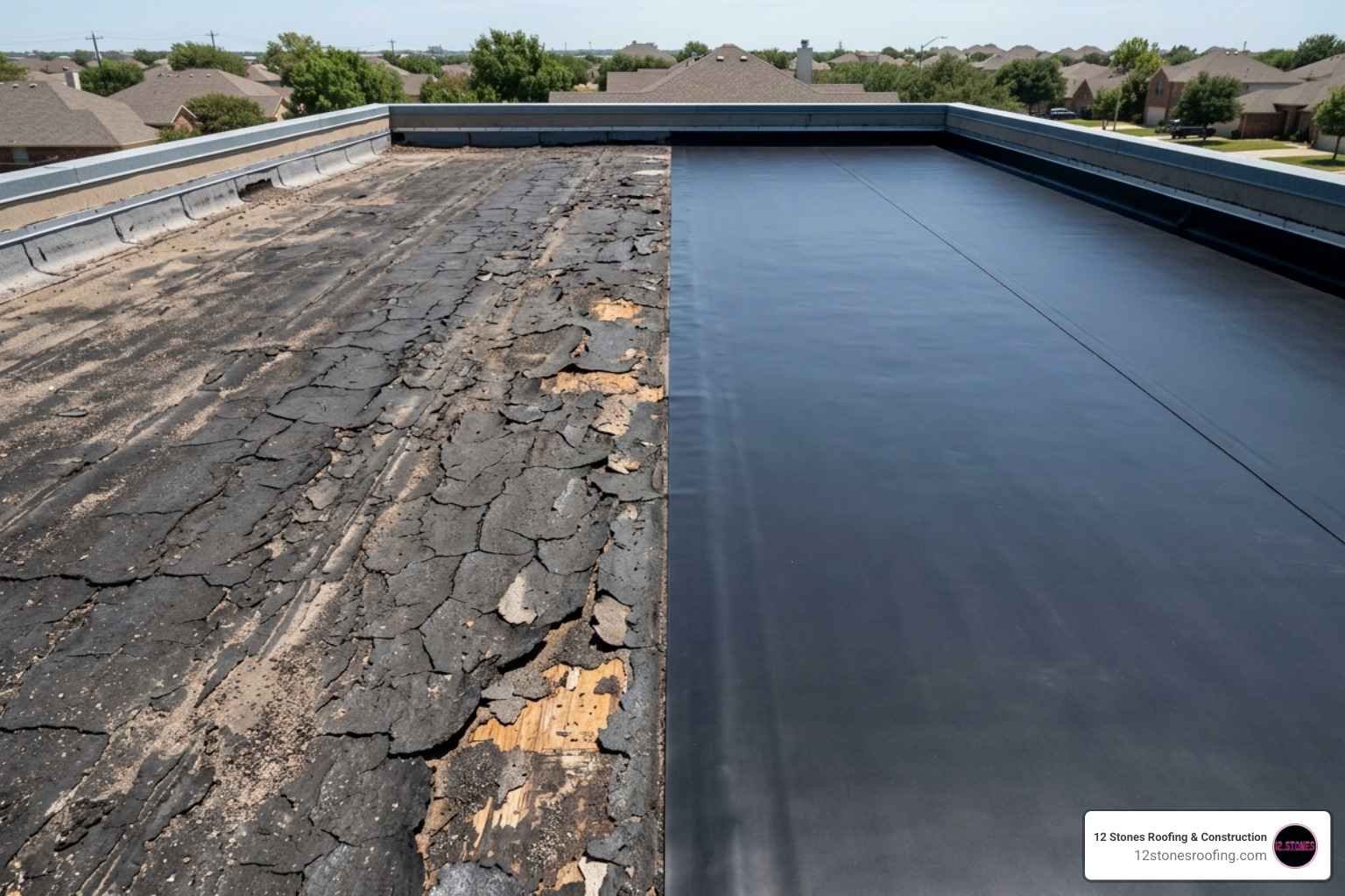 Comparison of weathered asphalt roll roofing vs sleek EPDM - diy epdm roof