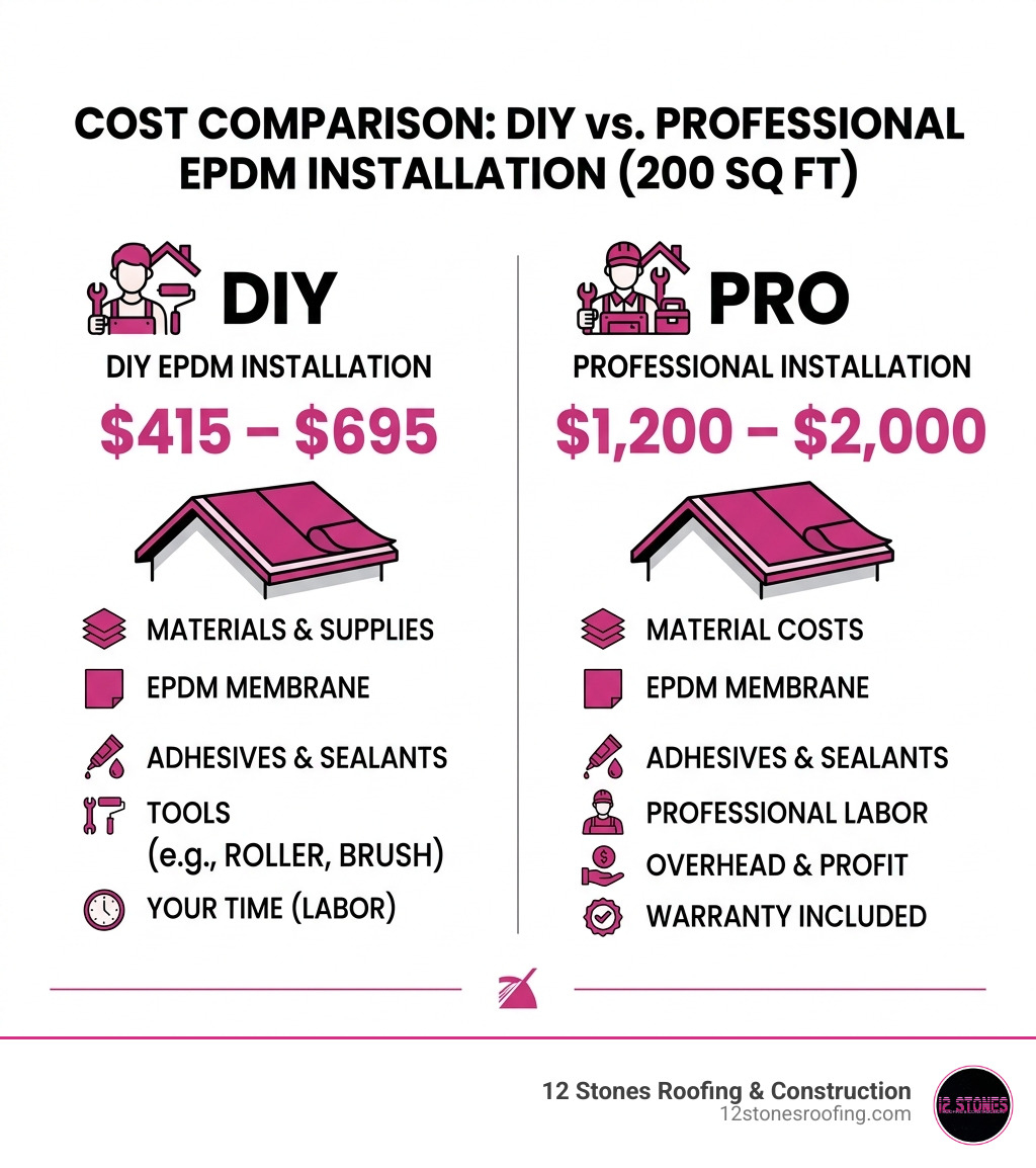 Cost comparison DIY vs Pro EPDM installation - diy epdm roof infographic 