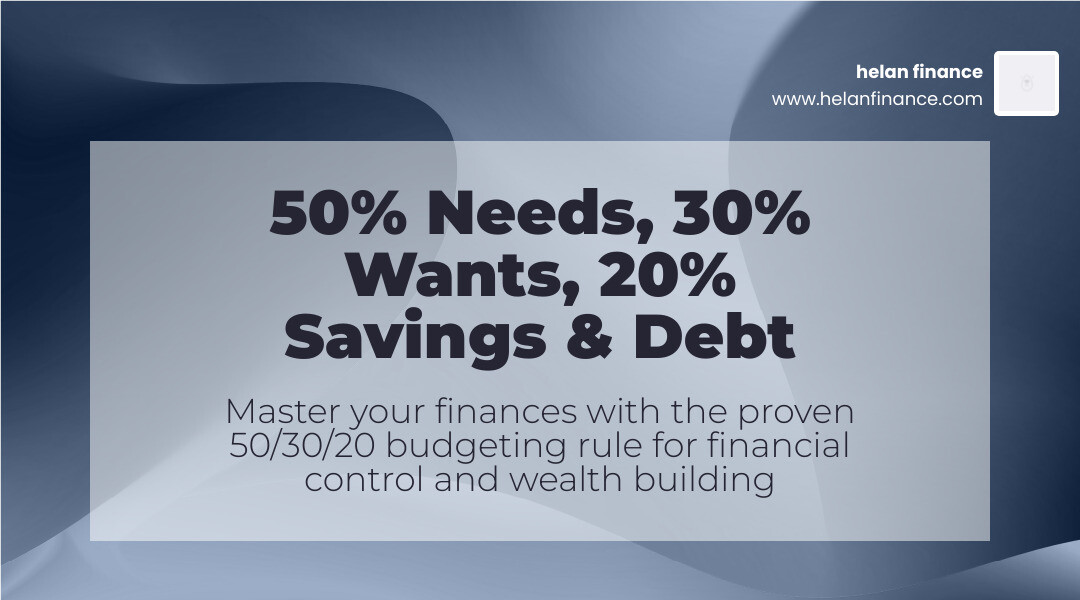 Infographic showing the 50/30/20 budgeting rule: 50% needs, 30% wants, 20% savings and debt - budget planner infographic
