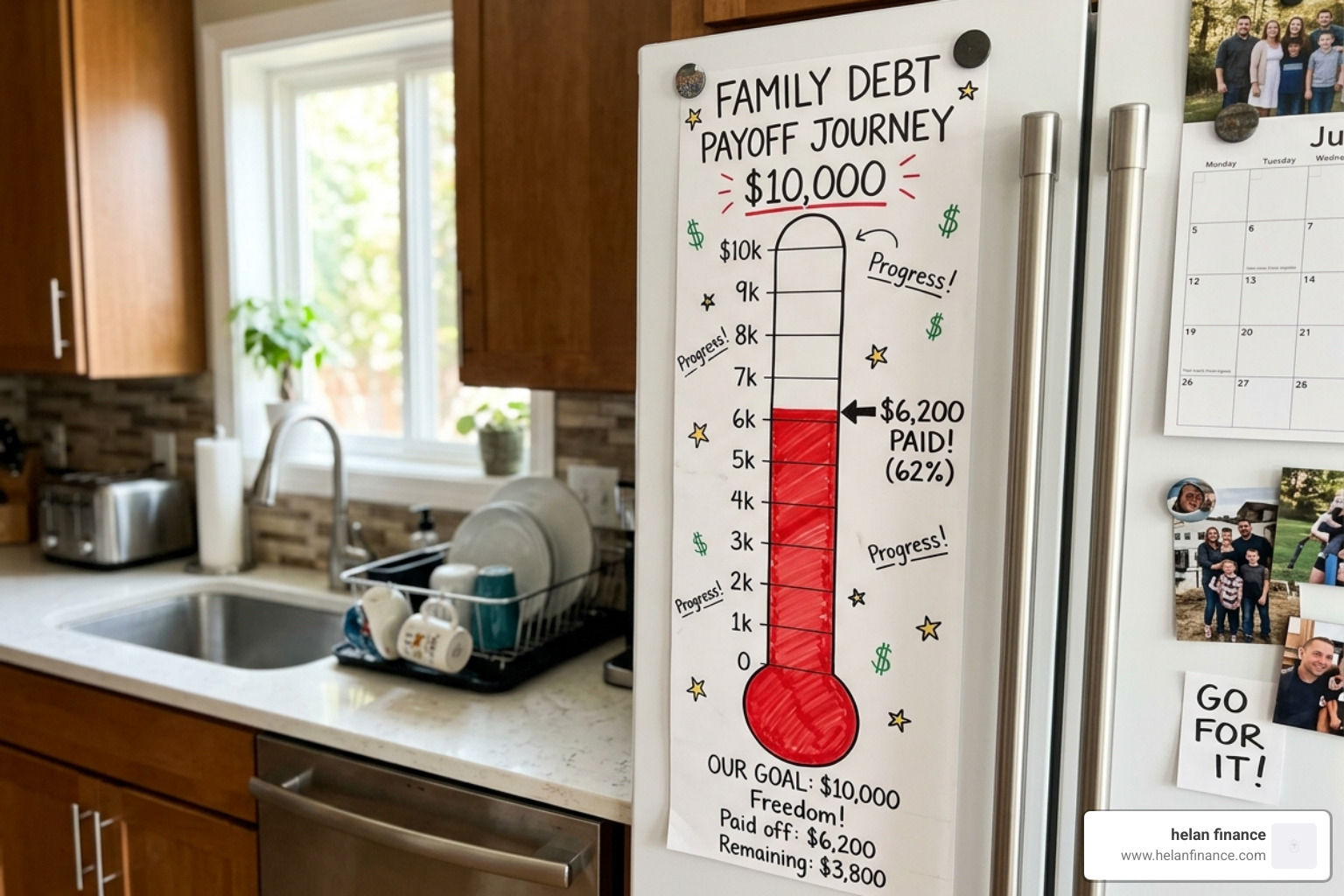 A visual debt thermometer showing progress toward a goal - create debt snowball plan