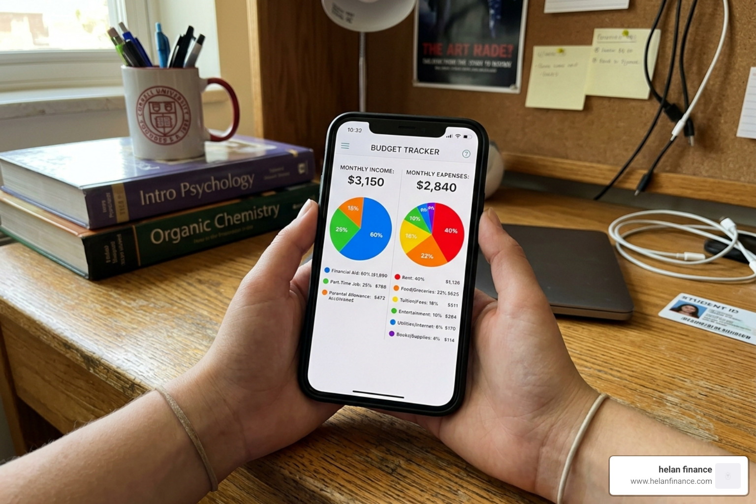 mobile budgeting app interface showing income vs expenses - money management for students
