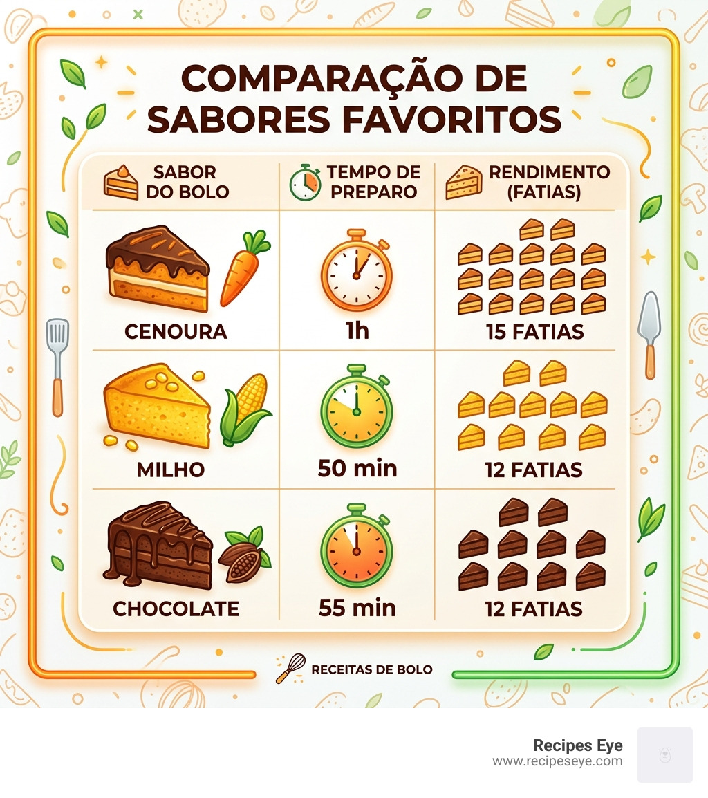 Table comparing preparation time and yield of popular flavors: Carrot (1h, 15 slices), Corn (50min, 12 slices), Chocolate