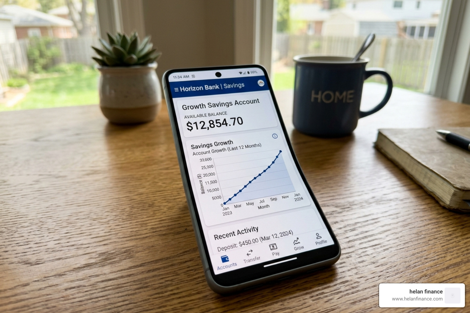 digital savings account showing consistent growth over time - money tips