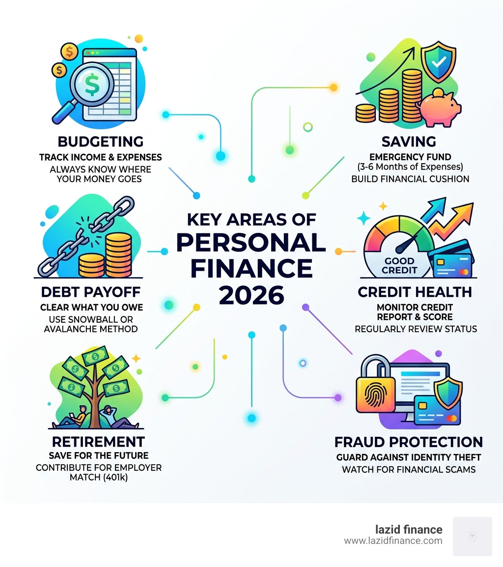 Key areas of personal finance in 2026: budgeting, saving, debt, credit, retirement, fraud protection - money advice