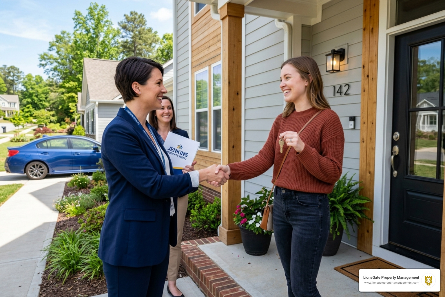 professional property manager greeting a tenant at one of our elite property management rentals - elite property management professional property manager greeting a tenant at one of our elite property management rentals - elite property management