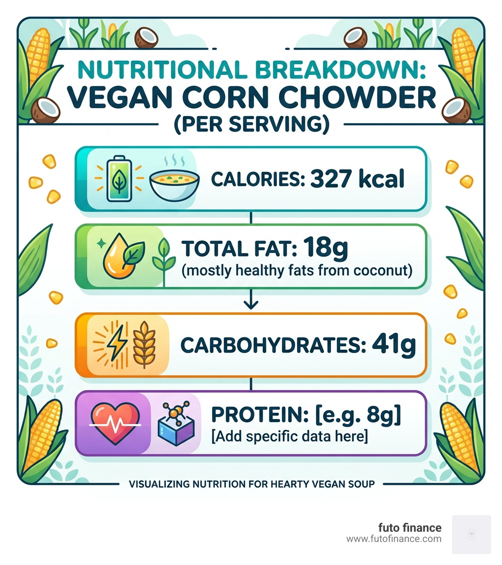Nutritional breakdown of vegan corn chowder per serving - coconut milk corn chowder infographic 
