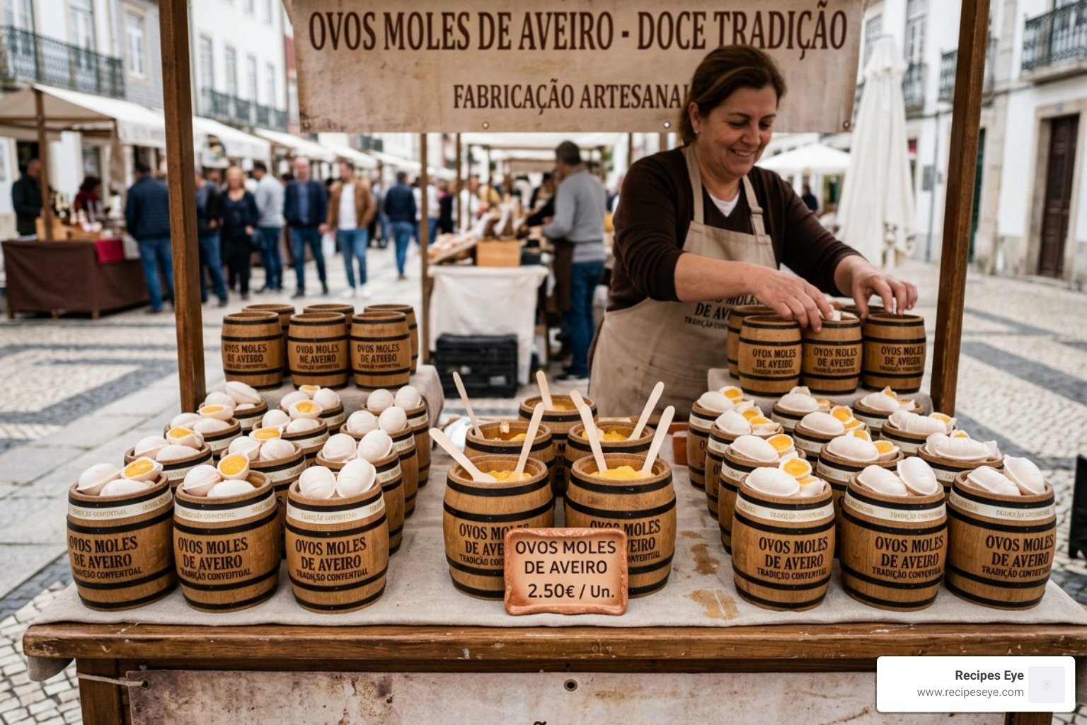 Ovos Moles de Aveiro em suas tradicionais barricas de madeira - doces conventuais portugueses