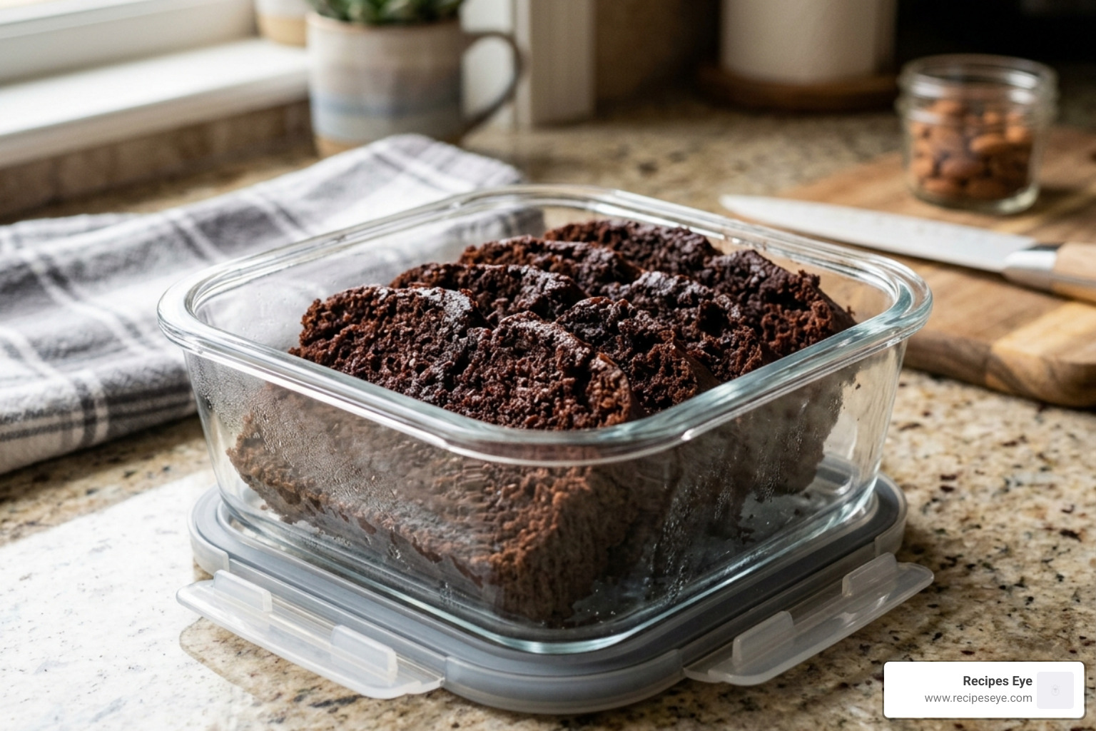 slices of keto chocolate cake inside a glass storage container - bolo cetogenico de chocolate